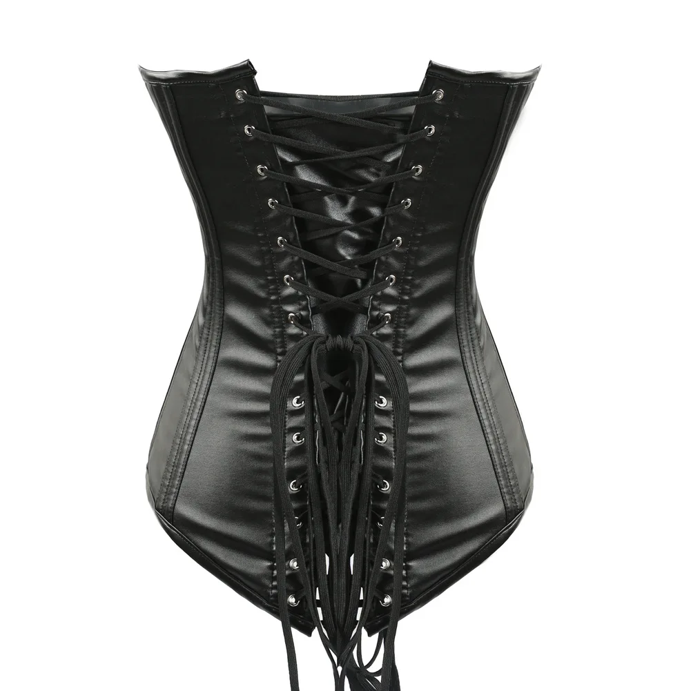 Straps Sexy V-Neck Overbust Gothic steampunk waist Cincher corset Underbust Faux Leather Steel Boned Corset Vest Leather Corset