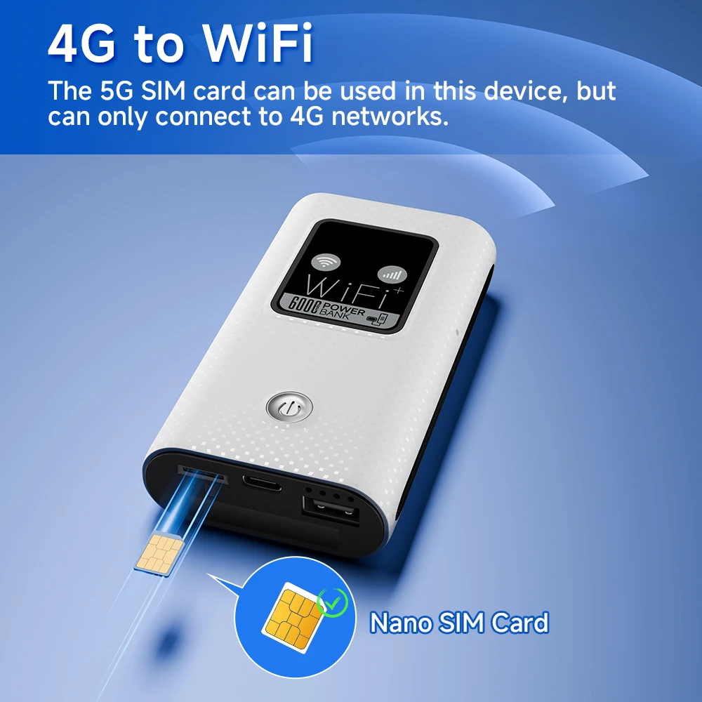 4G Lte Router Wireless Wifi Portable Modem Mini Outdoor Hotspot Pocket Mifi 150mbps Sim Card Slot 6000mah Backup Power bank