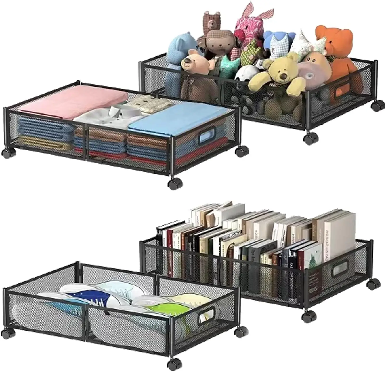 

Foldable Under Bed Storage with Wheels - Durable Metal Organizer for Clothes, Blankets, Shoes