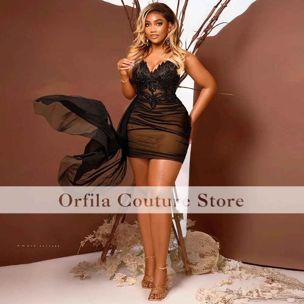 Sexy vestido de festa preto com trem curto mulher vestidos de baile noite clube saia 2025 personalizado