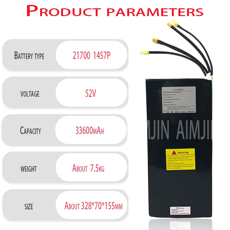 New Rechargeable battery 14S7P 21700 52V 33.6Ah Li-ion Battery Pack,For BMS Battery pack