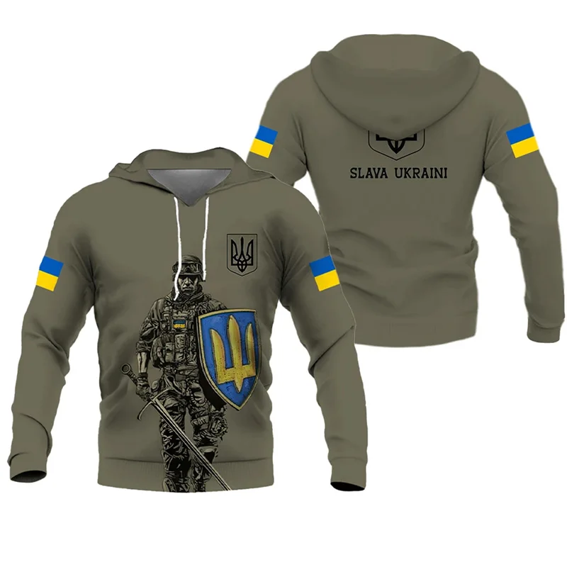 

Ukraine Flag Men's Hoodie Camouflage Ukrainian National Emblem Print Hooded Sweatshirts Casual Men Clothing Oversized Pullover