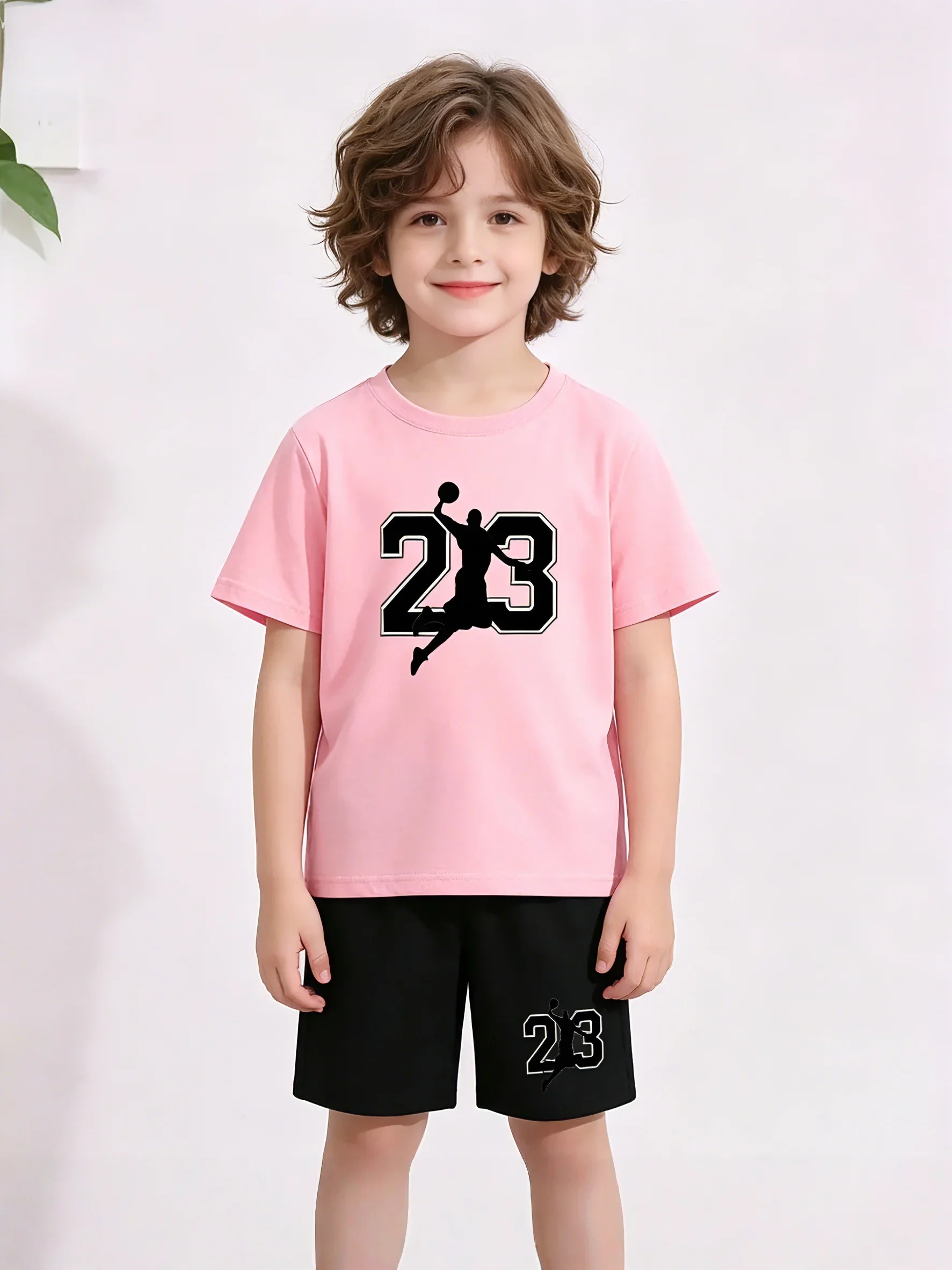 

Ensemble Sport Enfants 2Pcs T-shirt Manches Courtes Noir Blanc Décontracté Respirant - Garçons Filles 3-13 Ans Tenue Quotidienne