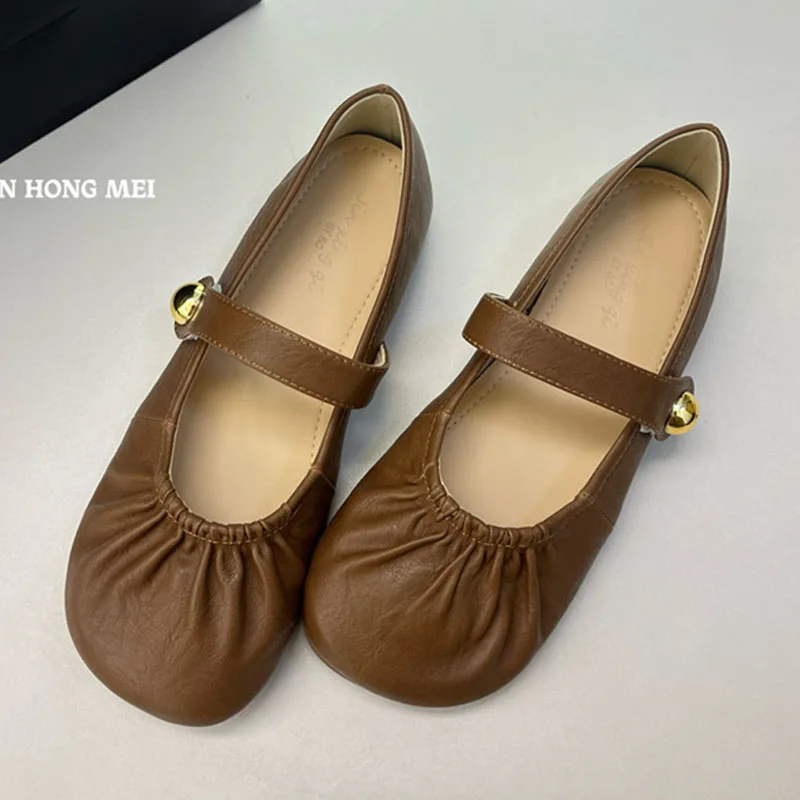 Women Flats Shoes Fashion Shallow Buckle Ladies Soft Shoes Autumn Pleated Elastic Belt Sliver Mary Jane Shoes Bean Loafers Mujer