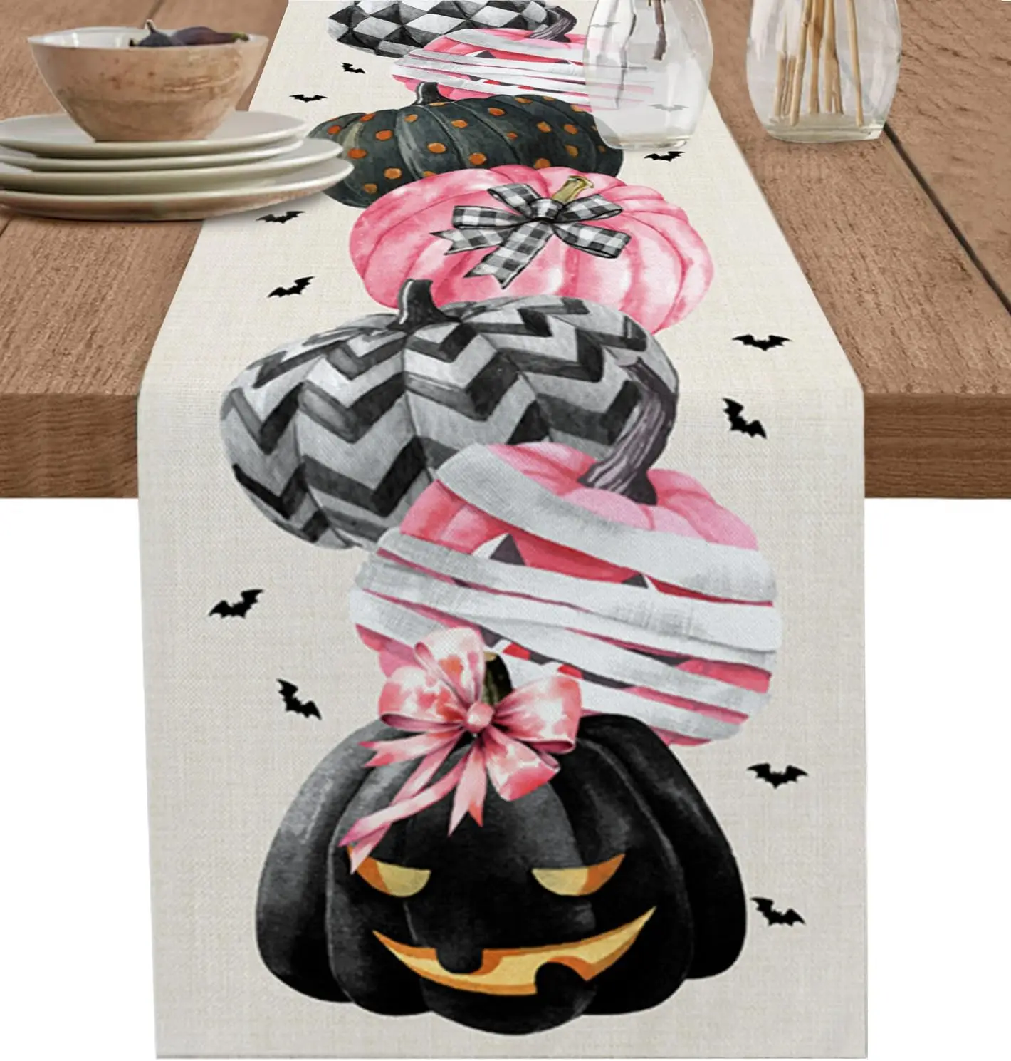 Halloween Pumpkin Linen Table Runners Home Decor Durable Holiday Party Decorations Kitchen Dining Table Runners Party Supplies