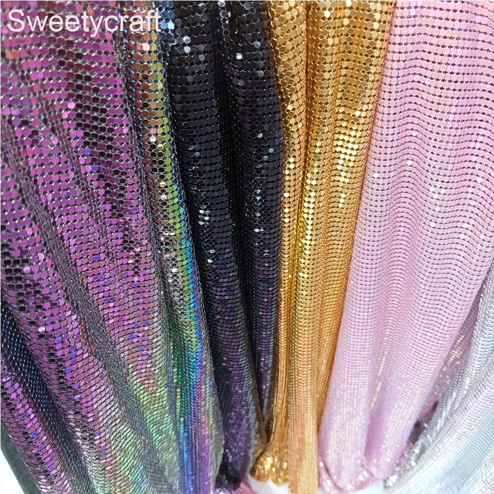 45*30CM Bling Metal Mesh Fabric Metallic Cloth Sequin Sequined Fabric DIY Sewing Chainmail Dress Jewelry Home Decoration Curtain