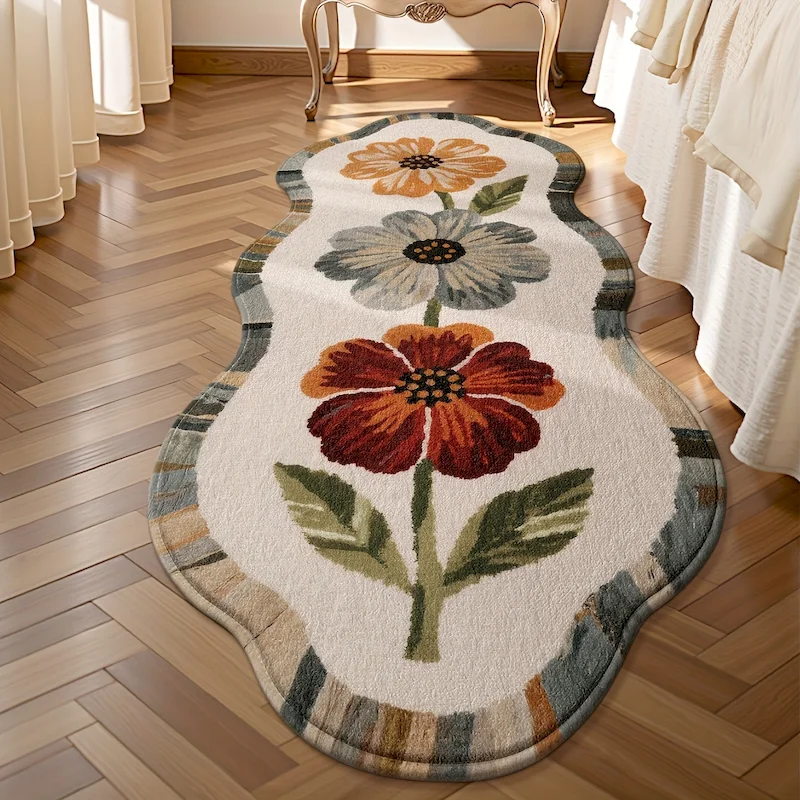 VIKAMA Retro Flower Irregular Running Carpet Soft Plush Non Slip Washable Carpet Bohemian Style Floor Mat Indoor Home Decoration