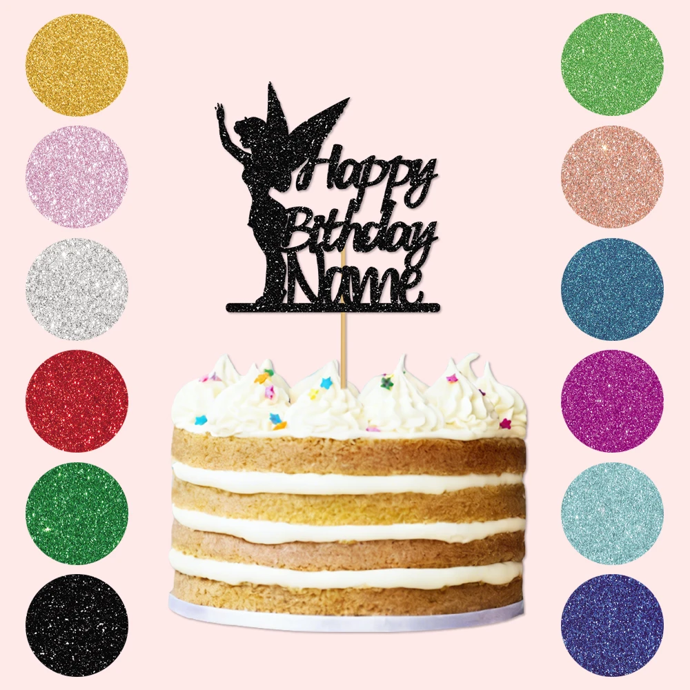 Personalized Glitter Birthday Fairy Angel Cake topper Custom Name for Milestone Birthday Celebration Party Cake Decoration