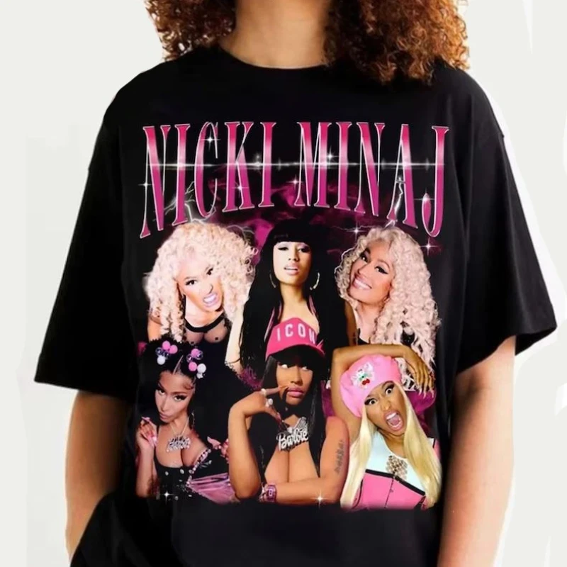 الأمريكية الرجعية نيكي ميناج مغني الراب المرأة تي شيرت الصيف جديد موضة غير رسمية المتضخم الرجال والنساء ملابس الشارع #1