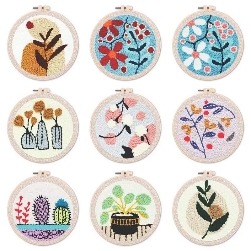 

CHENISTORY Punch Needle Embroidery Kits Sewing Kit Leaf plants Needlework Cross Stitch Beginner Kits For Adult Funny Needlework