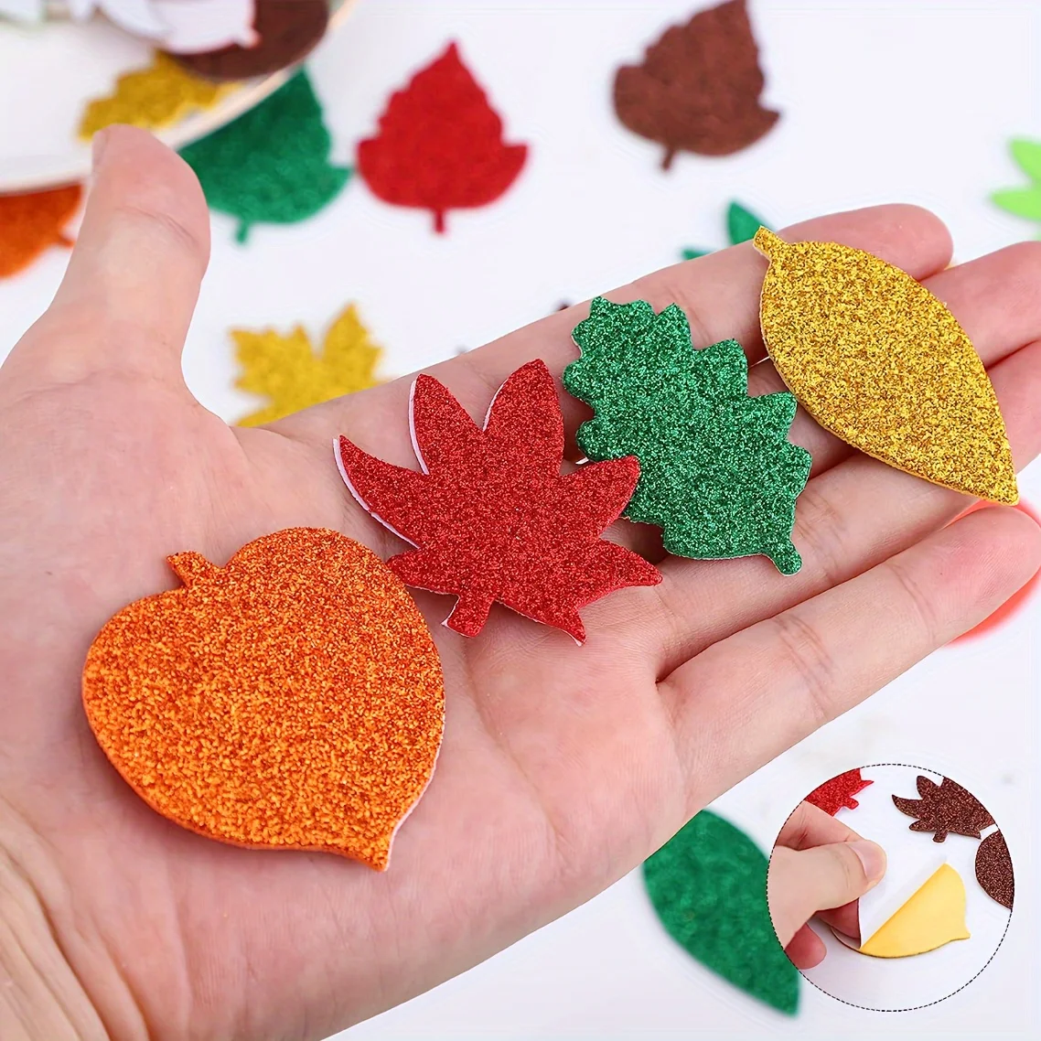 Glitter Fall Maple Leaf Foam Stickers Autumn Self Adhesive Leaf Confetti for DIY Scrapbook Card Thanksgiving Party Table Decor