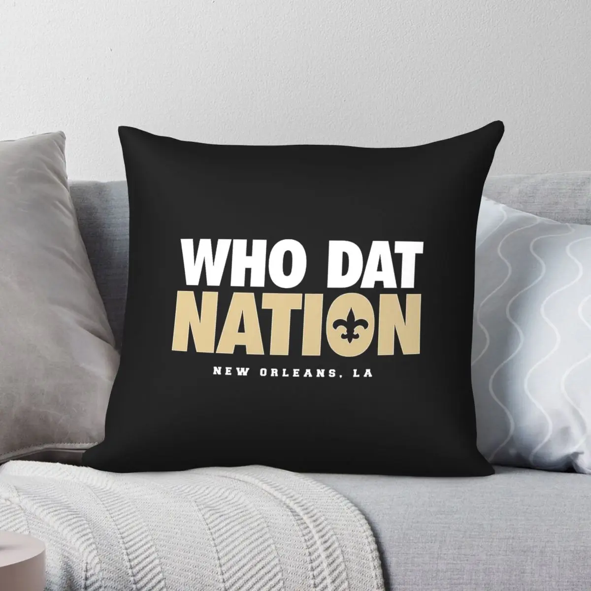 Who Dat Nation Square Pillowcase Polyester Linen Velvet Creative Zip Decorative Sofa Seater Cushion Case