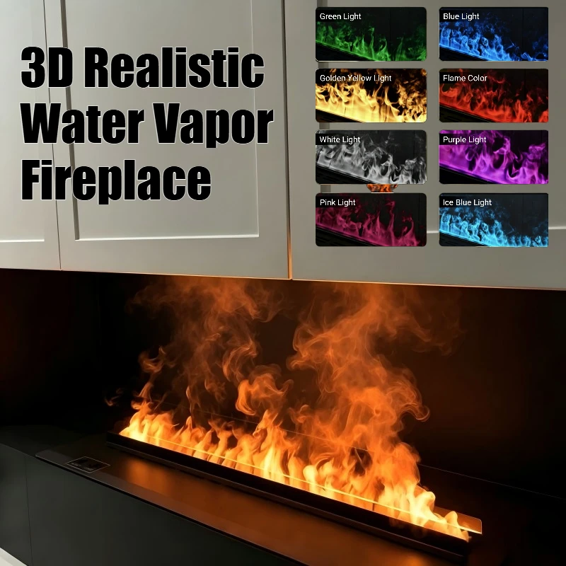 Optical Mist Fireplace with Realistic 3D Flame Multi-Color LED Water Mist Fireplace Dimmer Control Water Vapor Fireplace firebox