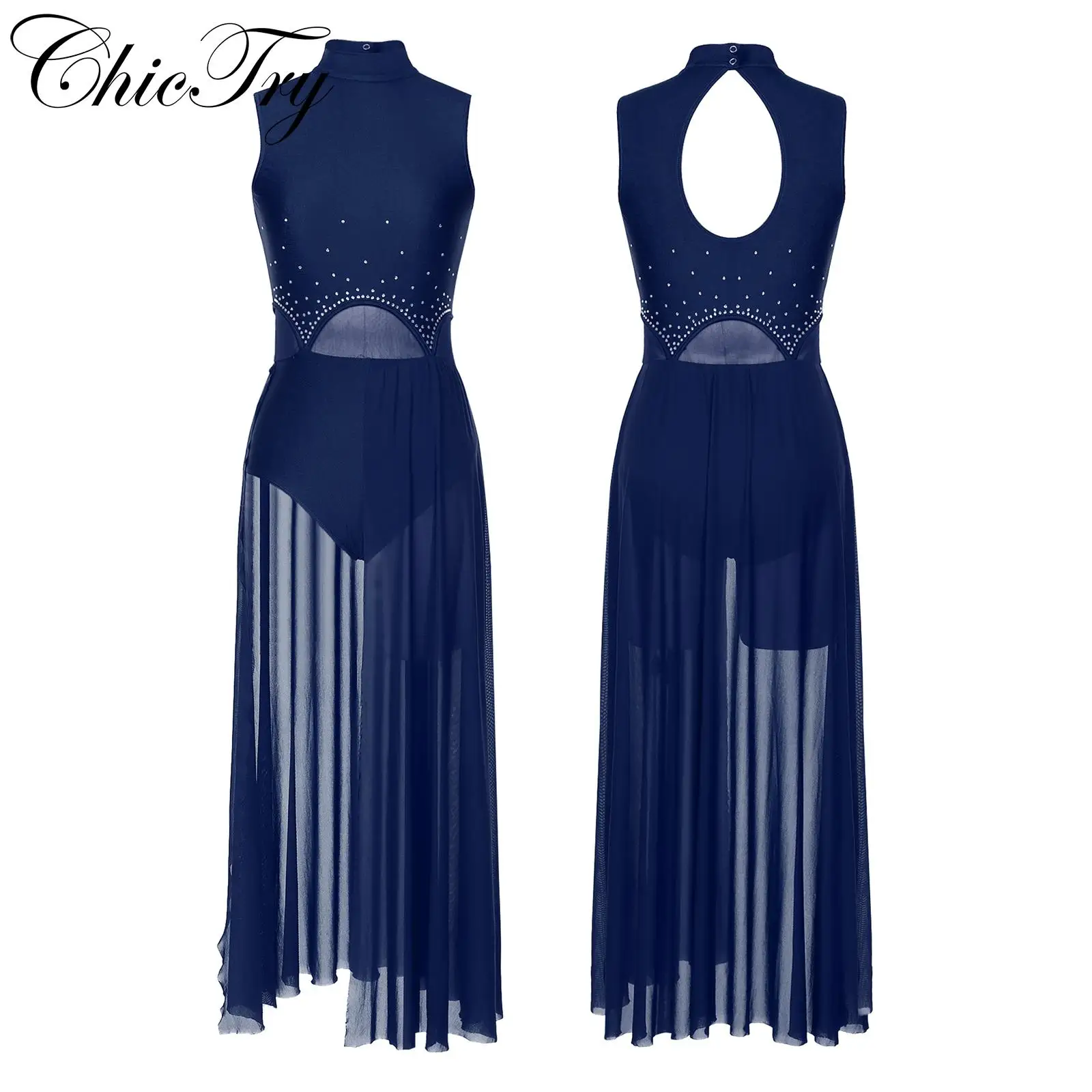 

Womens Lyrical Dance Dress Ballet Gymnastics Leotard Rhinestone Modern Contemporary Dance Costumes Stage Performance Dancewear
