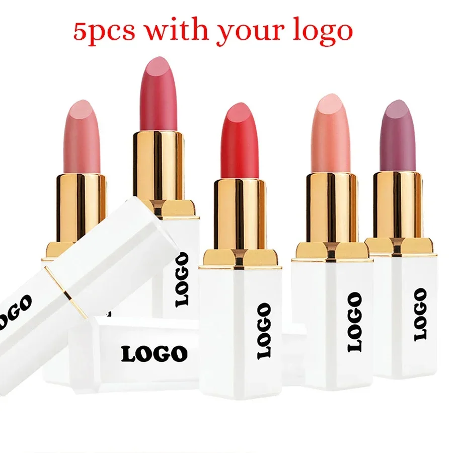 Private Labe 24-color Solid Lipstick Custom Logo White Square Tube Matte Lipsticks Bulk Waterproof Long-lasting Makeup Vegan image 3