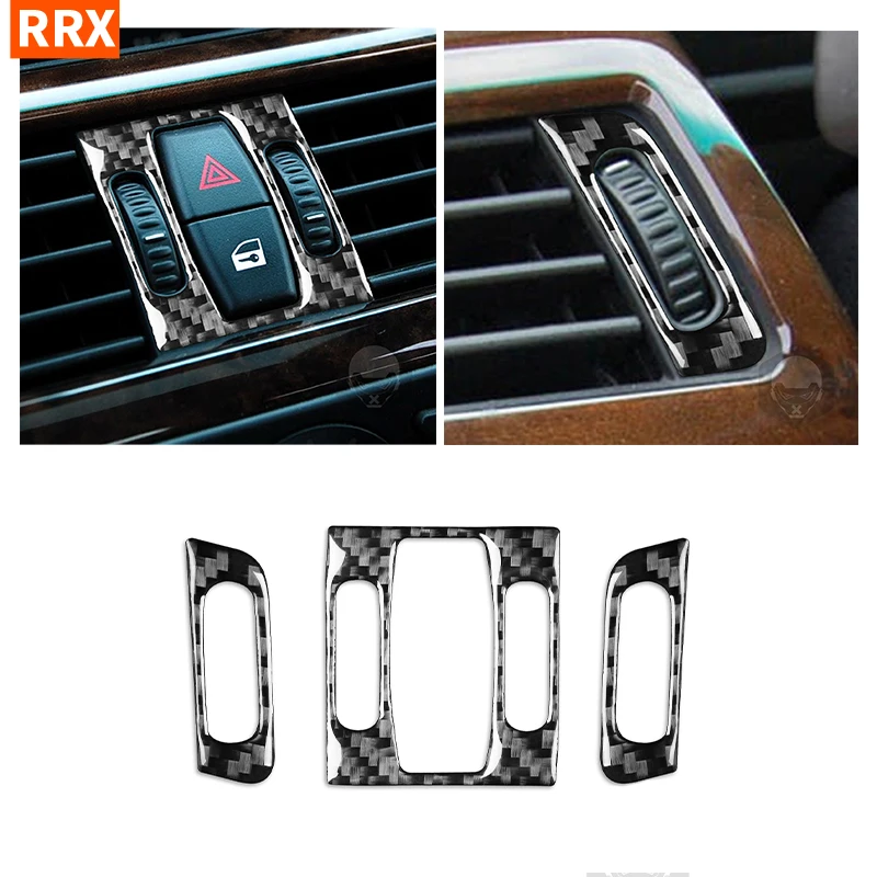 

For BMW 5 Series E60 2004 2005 2006 2007 Carbon Fiber Air Outlet Knob Panel Frame Center Dashboard Emergency Light Button