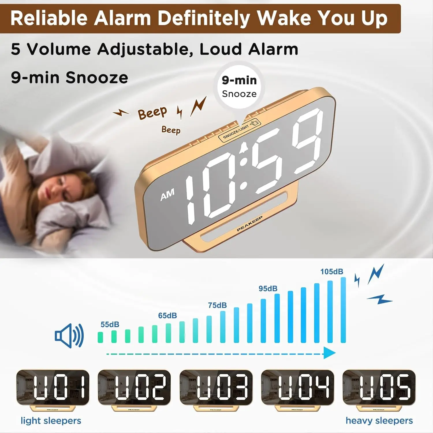 Slim Mirror Digital Alarm Clock 5