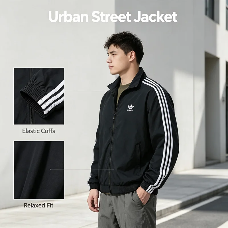 Adidas Trefoil Couple Retro Waffle Men's And Women's Sports Slim Fit Stand Collar Jacket KB2466