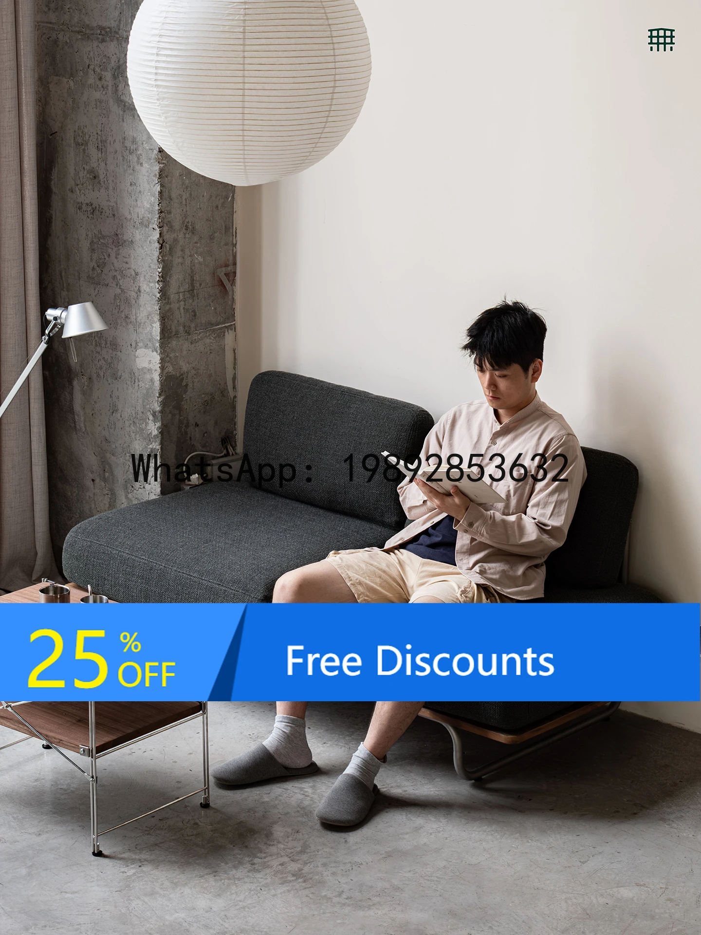 Fabric and Solid Wood Double Row Sofa for Living Room, Wall-Mounted Stainless Steel Floating Sofa