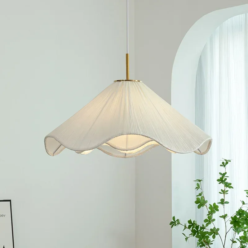 

Nordic Fabric Led Chandelier Foyer Modern White E27 Pendant Lights Dining Room Art Dining Hall Hanging Lamps Indoor Decoration