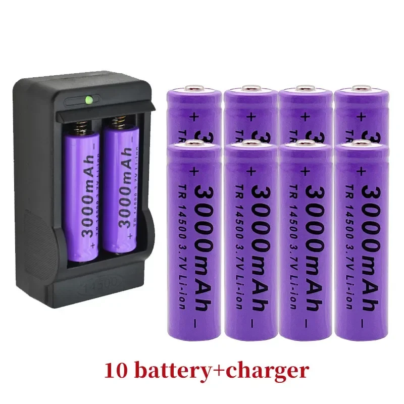 2024 L'ultima batteria al litio 14500 3.7V 3000mAh batteria ricaricabile batteria torcia LED torcia giocattolo + caricabatterie