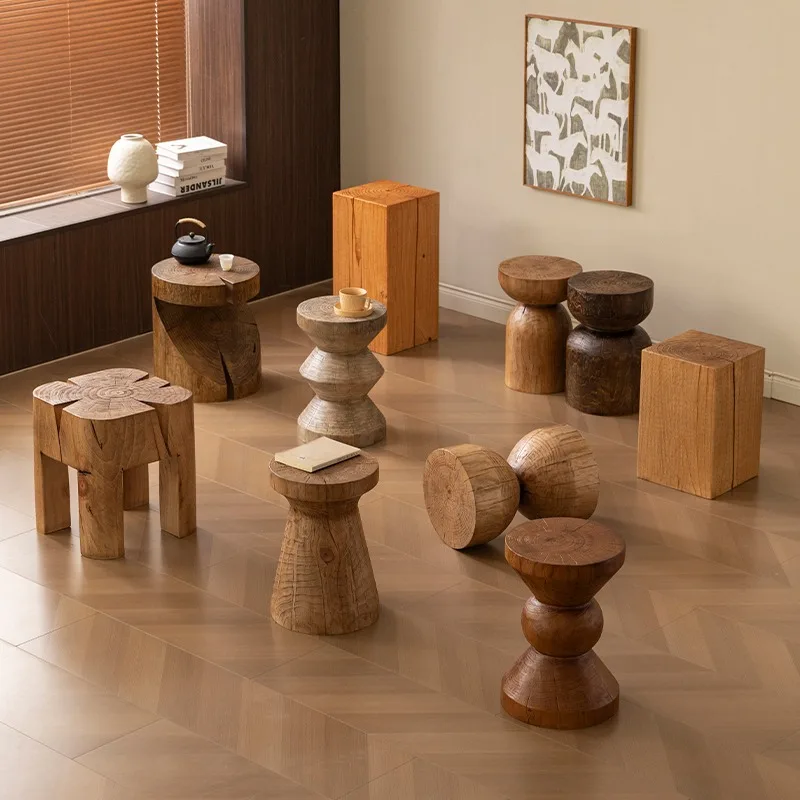 

Deep-grained wooden pier retro edge table old small coffee table commercial integrated homestay ornament root carving low stool