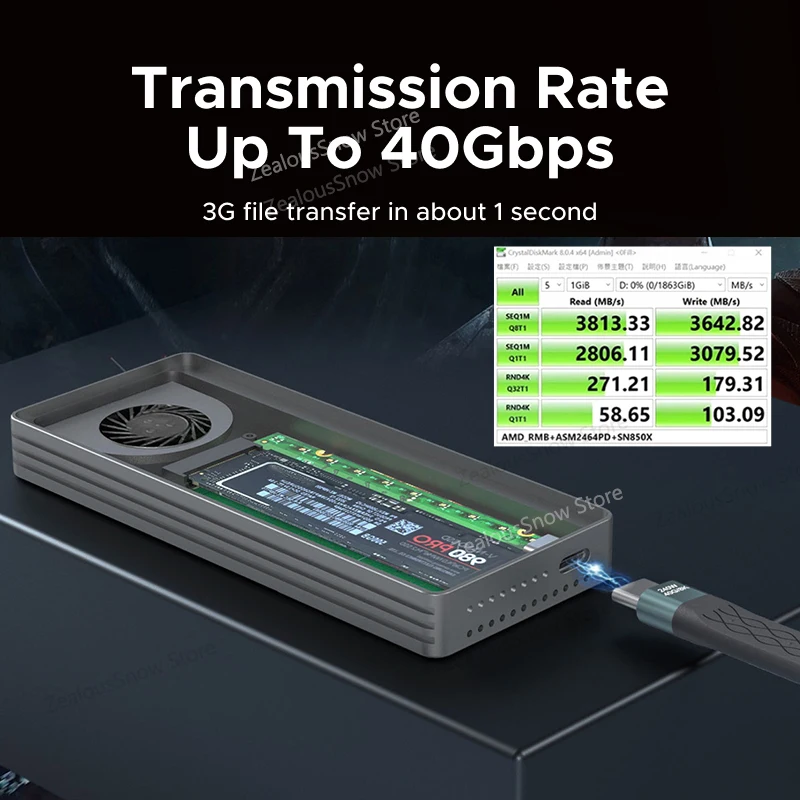 USB4 40Gbps NVMe SSD Enclosure 8TB Pendingin Bawaan untuk M.2 NVME PCIE Case Vest Casing Aluminium Kompatibel dengan Thunderbolt 4/3