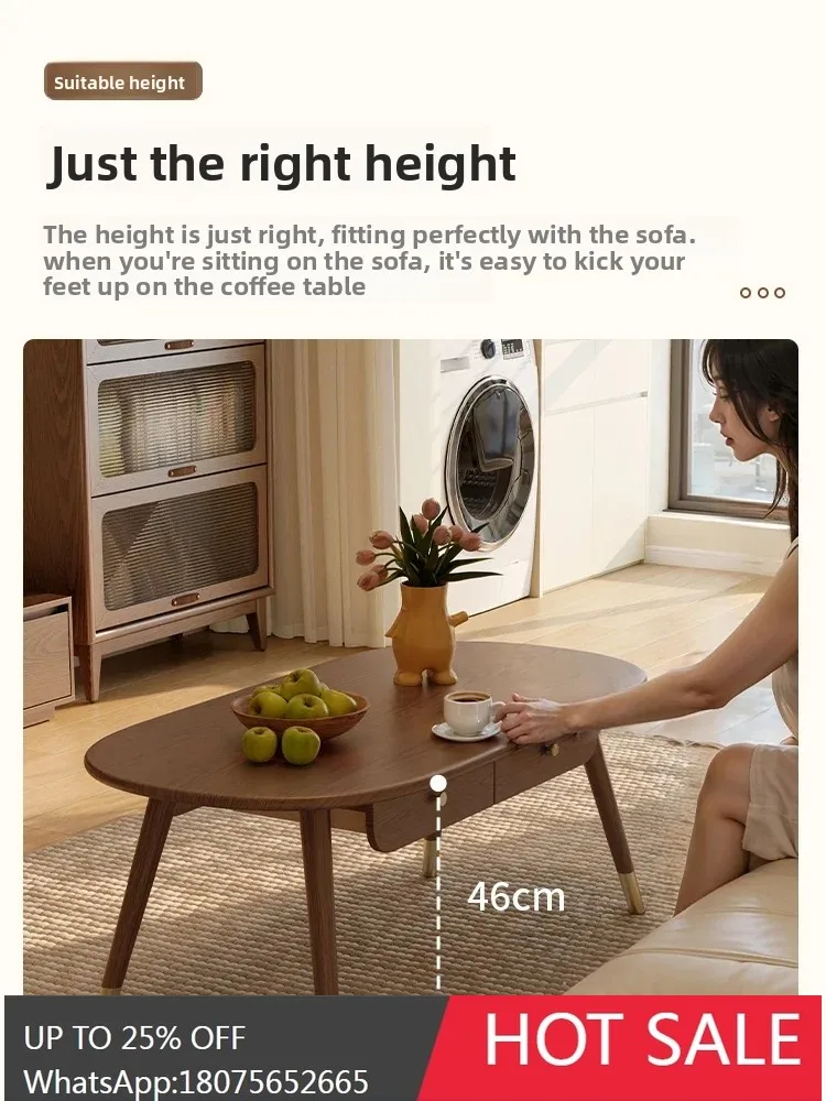 

Solid Wood Living Room Small Coffee Table Light Luxury Modern Oval Balcony Small Tea Table