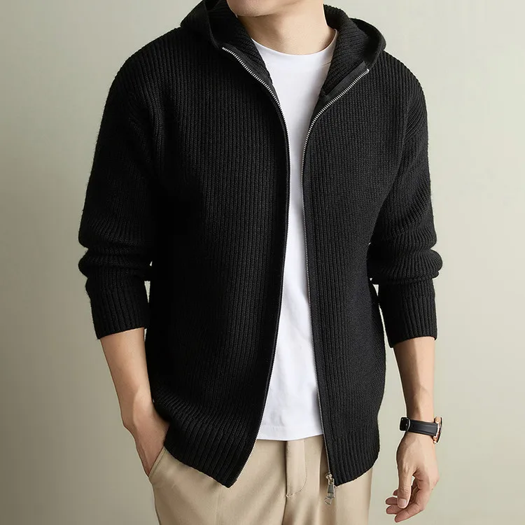 Herren-Strickjacke mit Kapuze und Reißverschluss, lässiger, locker geschnittener Pullover im Old-Money-Stil – Detail 22