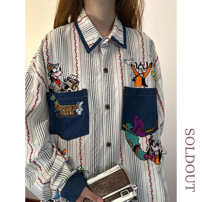 

Street Sle Loose Fit Long Sve Embroidered Casual irt Thin Cotton Breathable Comfortable for Women Spring Autumn