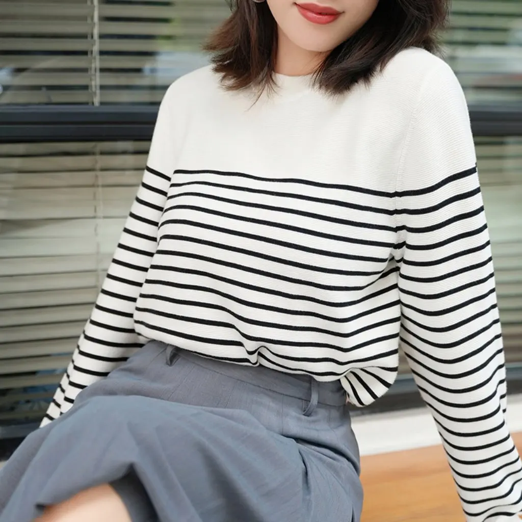 Xiaohe Pullover a maniche lunghe da donna Maglieria girocollo Top con fondo a righe Elegante look snellente Moda autunno inverno