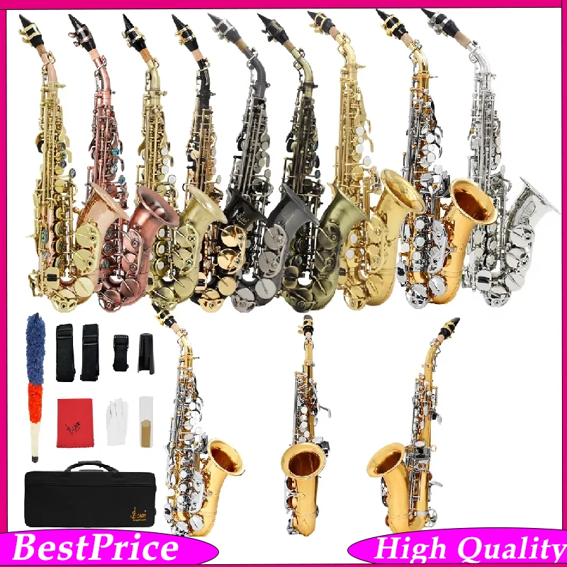 SLADE Bb Soprano Saxophone – Multiple Colors Soprano Sax Carved Pattern Adjustable Complete Set with Case Reeds Gloves