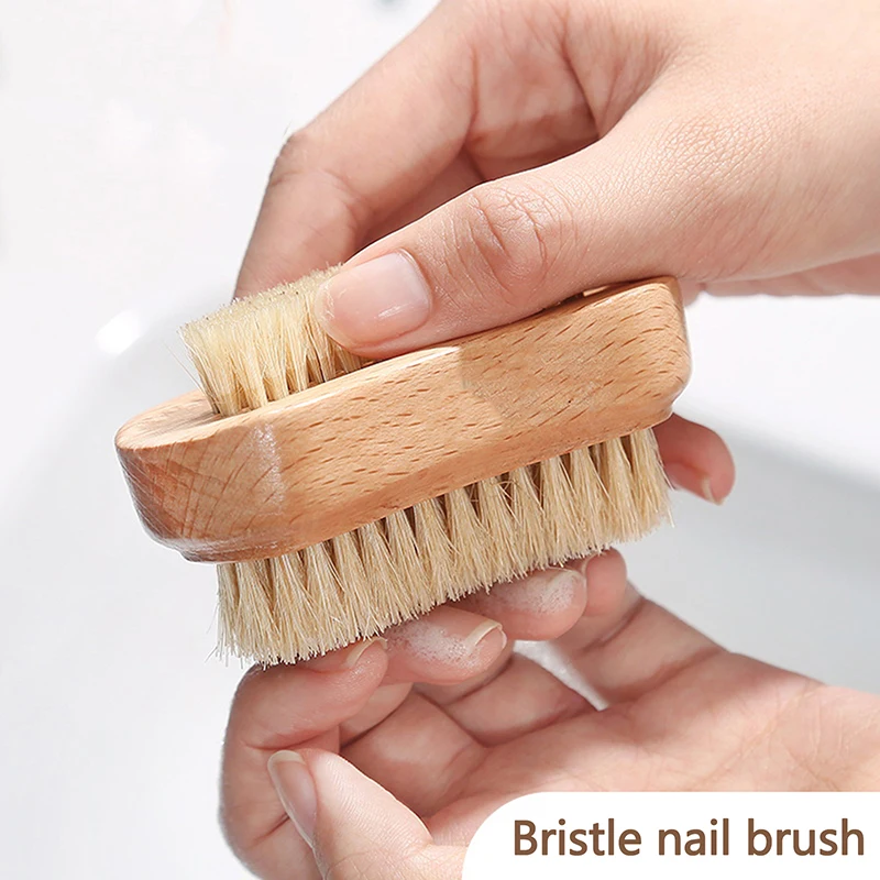 Double Sides Brushes Nail Cleaning Brush With Wooden Handle Natural Bristles Manicure Pedicure Tool Scrubbing Brush