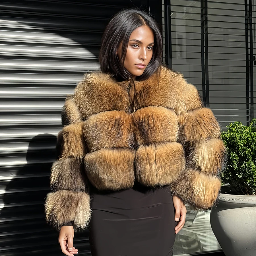 

Real Raccoon Fur Coat Winter Short Genuine Raccoon Fur Coat Women's Fluffy Clothing Luxury New Style Cropped Fur Coat