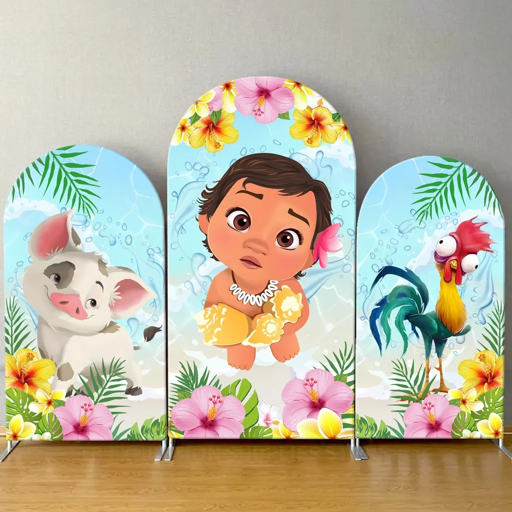 

Baby Moana Arch Backdrop Cover Disney Theme Kids Birthday Party Baby Boy Girl Shower Photography Background Elastic Fabric