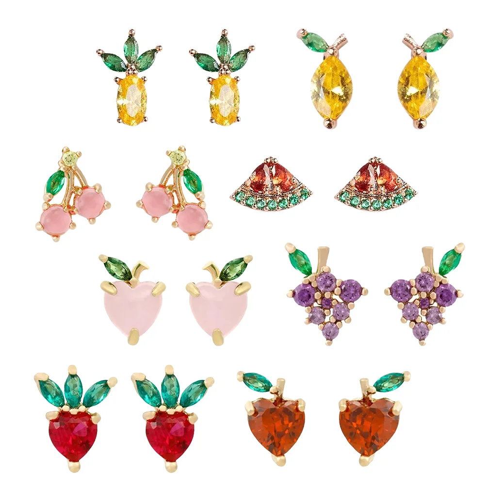 

8 Pairs Fruit Stud Earrings Lovely Earrings Chic Zircon Ear Studs for Women Girls Fruit Earrings Earrings for Women