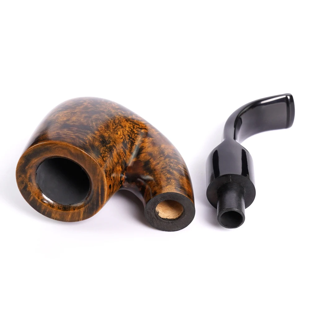 MUXIANG Hungarian big curve pipe handmade briar tobacco pipe curve handle saddle acrylic pipe mouth 9mm pipe channel Father gift