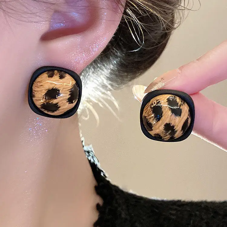 Fashion Temperament Simplicity French style Retro Subtle design sense Leopard print  Square shape Alloy Earrings