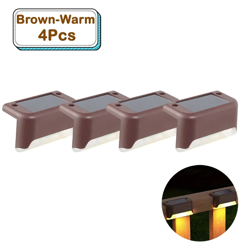 Outdoor Solar Step Lights Warm witte LED waterdichte trappadverlichting voor tuin terras hek balkon decoratie zonne-energie