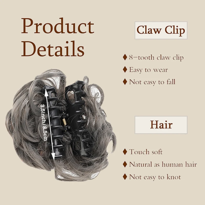 MSTN-Curly Messy Bun Hair Extensions for Women, Claw Style, Hair Accessories