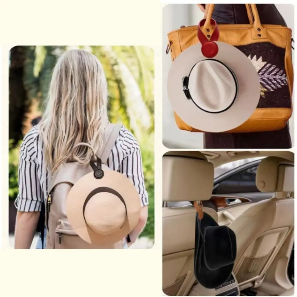 New Round Hat Clip PU Leather Solid Color Magnetic Metal Buckle Portable Bag Accessories Luggage