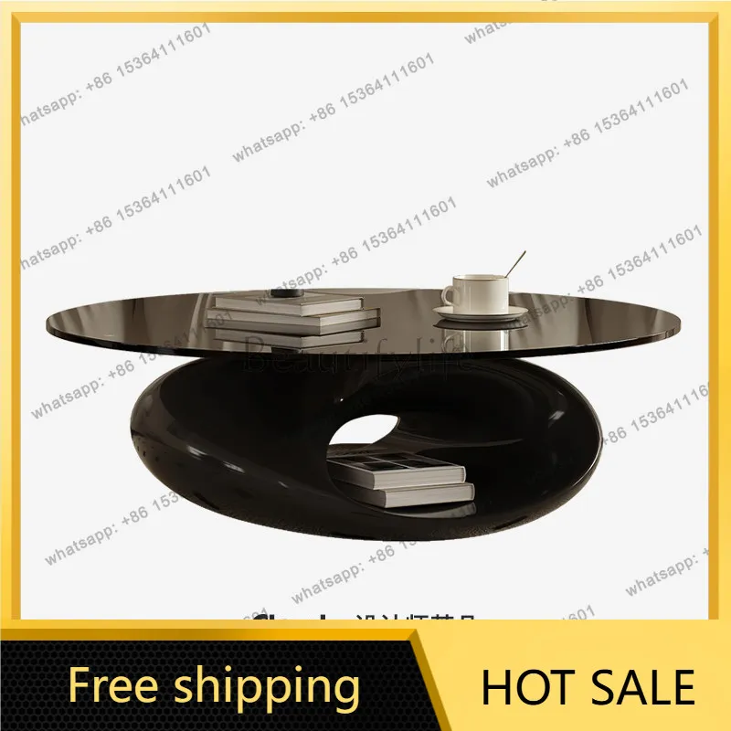 YJ Italian minimalist designer special-shaped coffee table living room home tempered glass black coffee table