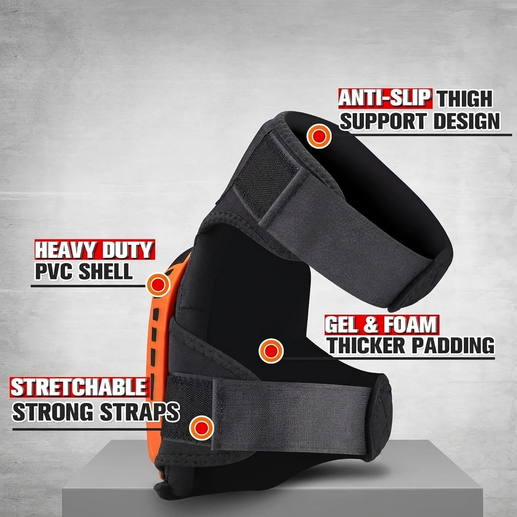Men's Heavy Duty Knee Pads-Work Construction Use Water Resistant Foam/Gel Adjustable Hook Loop Straps Comprehensive