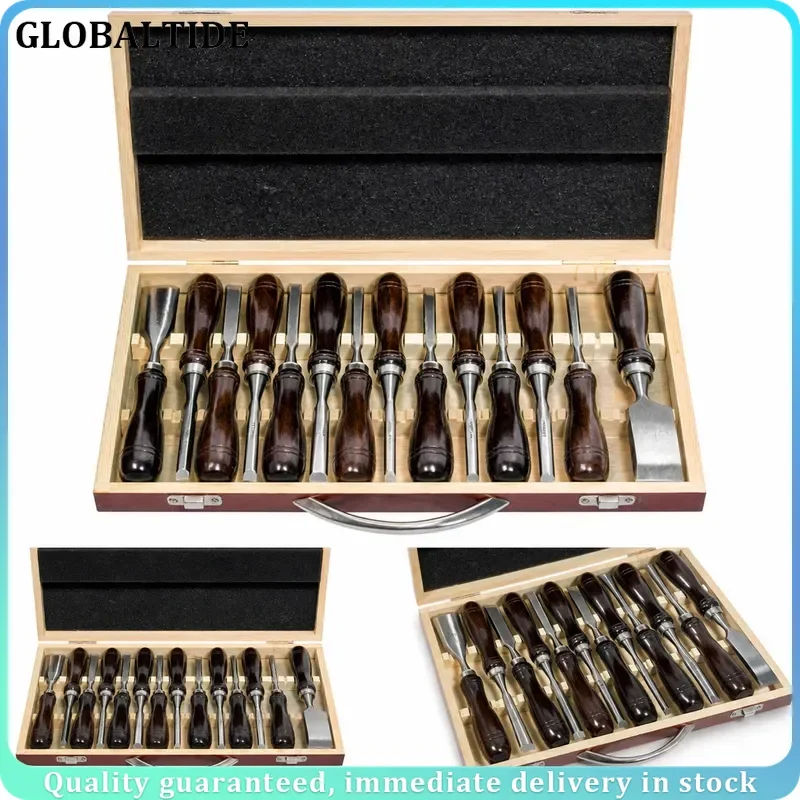 12PCS Wood Carving Knife Chisel Set Woodworking Cutter Hand Tool Carpentry Flat Chisel Professional Sculptural Wood Chisel