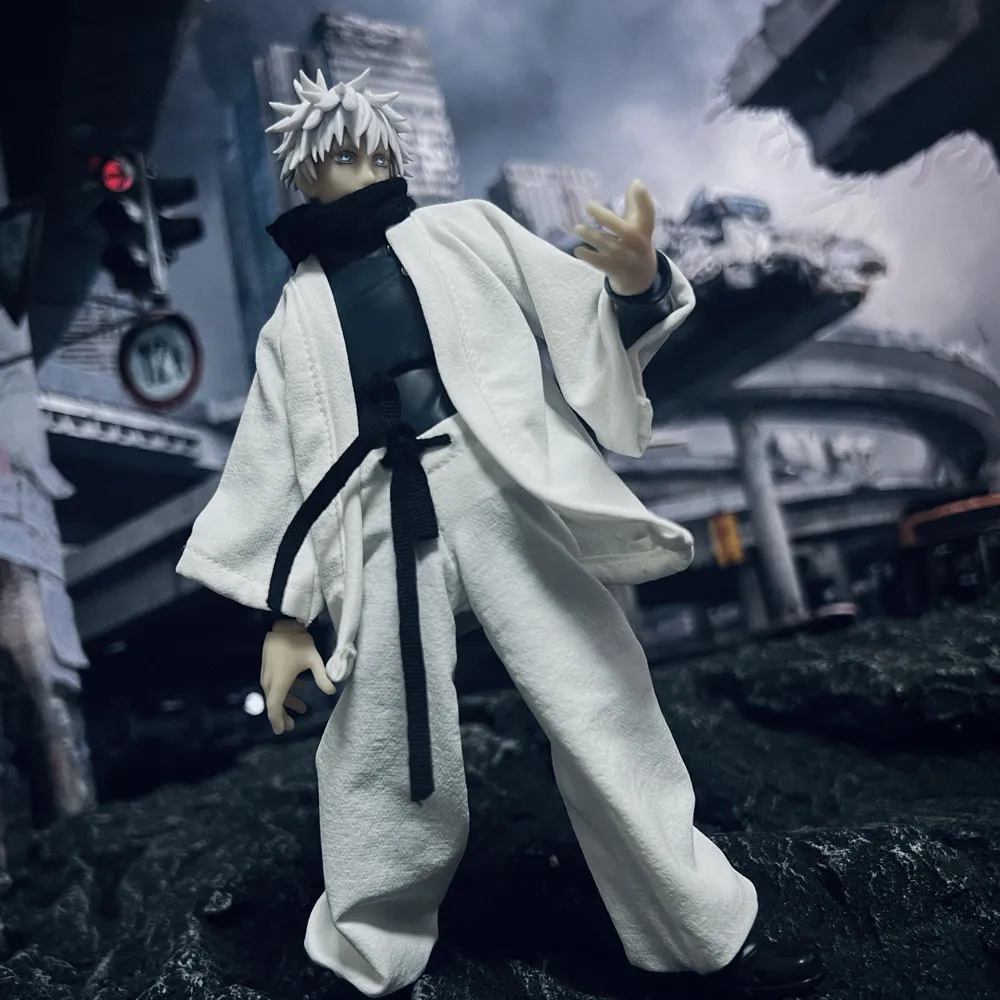 Jujutsu Kaisen Gojo Satoru Kleidungsset im Maßstab 1:12, weißer Mantel, Laternenhose mit Schal für 6-Zoll-Actionfiguren-Körpermodell – Detail 2