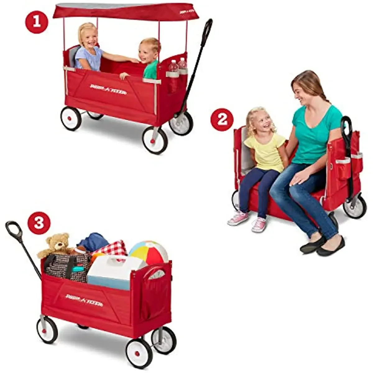 Flyer 3-In-1 EZ Folding, Outdoor Collapsible Wagon for Kids & Cargo, Red Folding Wagon