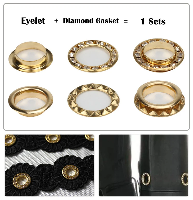 Rhinestone Round Electroplating Clothing, Inner Diameter Gold Silver with Diamond Copper Air Hol, Decorative Ring 6mm 9mm14mm ID