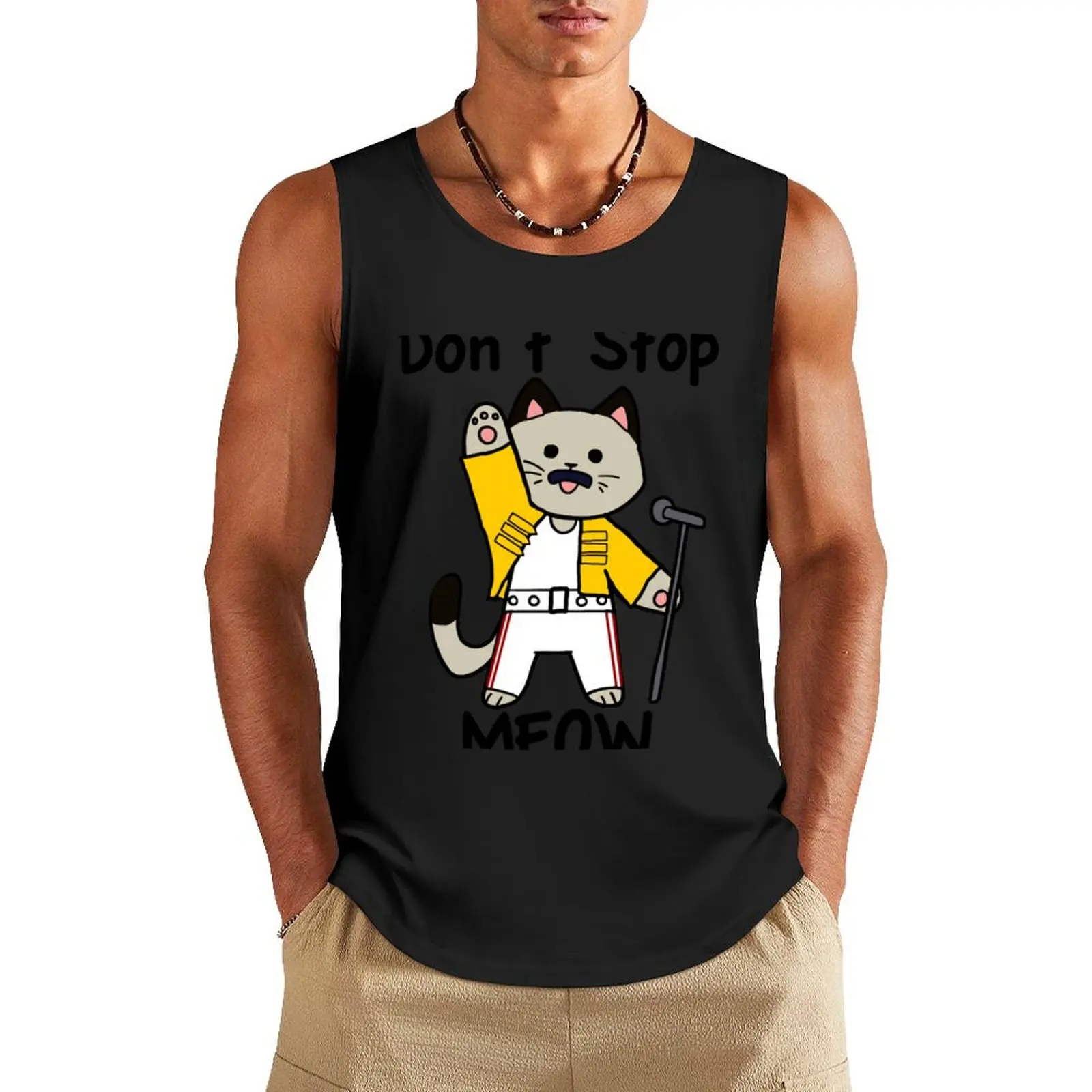 Don?t Stop Meow Fitted Scoop Tank Top anime t-shirts gym wear men Gym clothes Man gym clothes