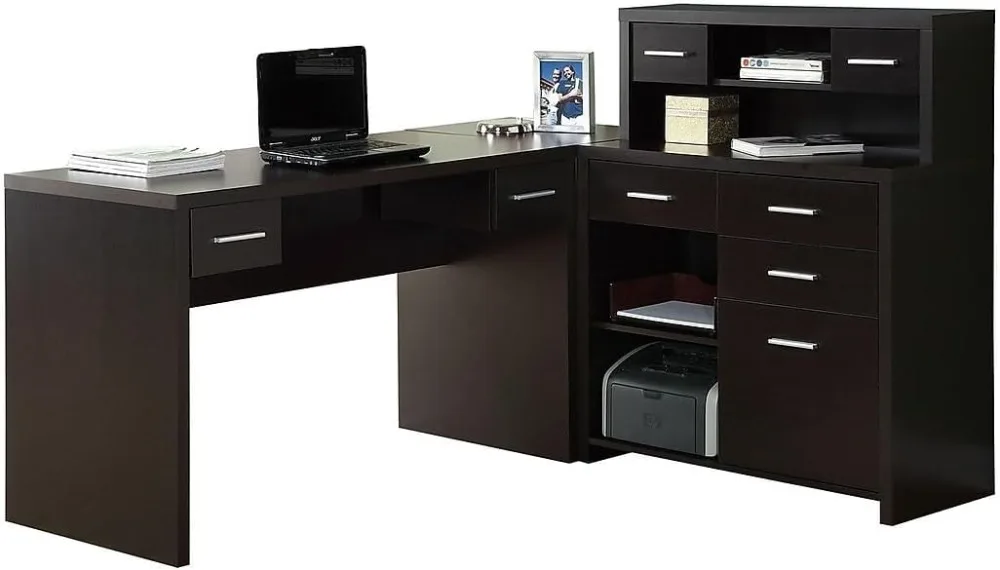 Specialties Computer Desk L-Shaped - Left or Right Set- Up - Corner Desk with Hutch 60"L (Cappuccino)