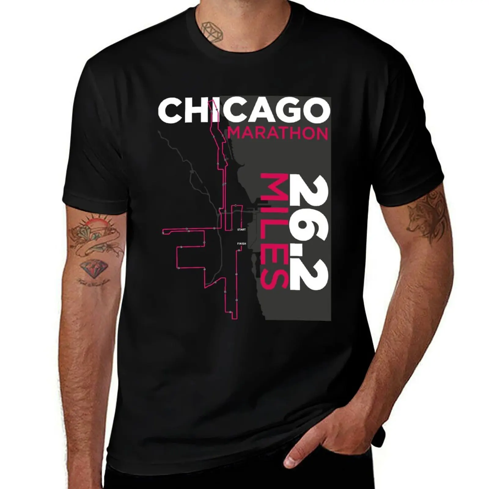 Chicago Marathon route art T-Shirt anime stuff korean fashion men graphic t shirts